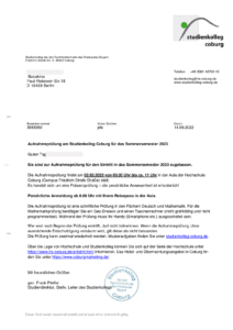 Приглашение в Studienkolleg Coburg, Германия Приглашение в Studienkolleg Coburg, Германия